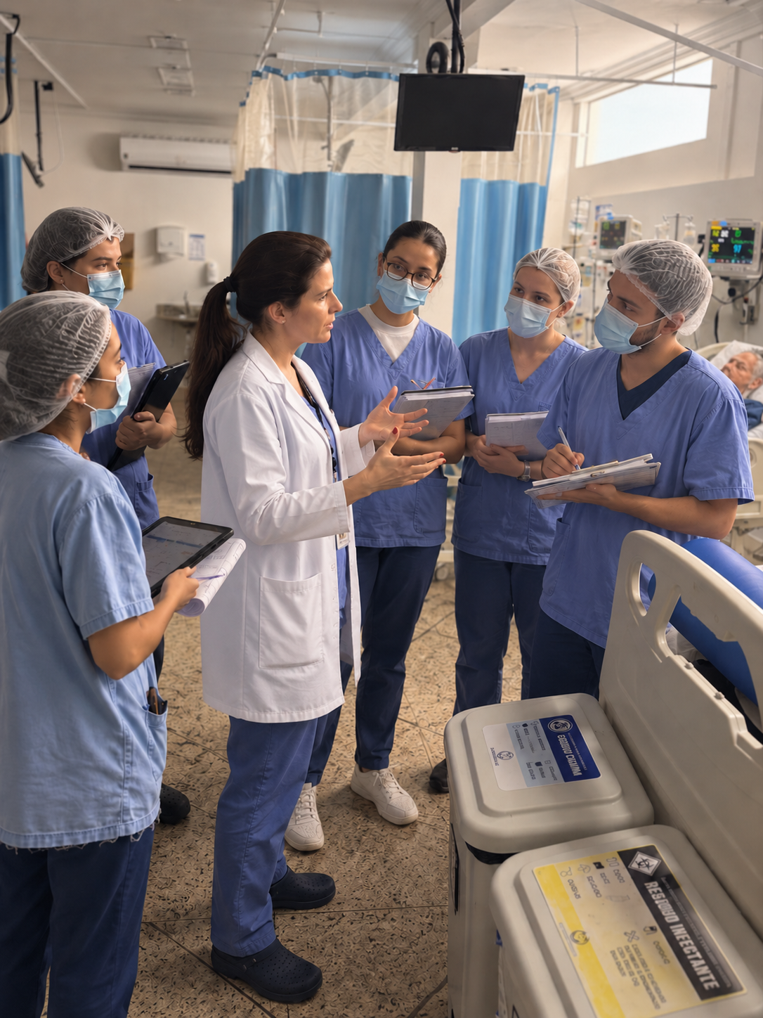 Dra. Marília Canedo conduzindo visita na UTI com internos